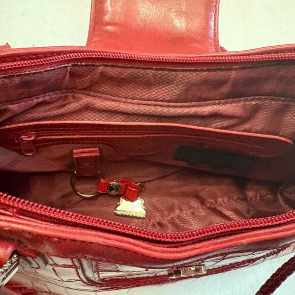 Marc Chantal (MC) Red Faux Croc Embossed Shoulder Bag W/ Double Braided Straps - Picture 6 of 16